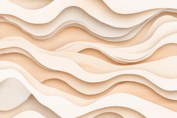 Abstract layered paper texture with wavy beige and cream tones creating a serene minimalist design