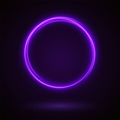 Light Purple Neon Ring: Circular Glow with Movement and Speed Effect for Dynamic Visuals and Web Design. Futuristic graphic element for social media stories. Ellipse shimmery color. Swirl effect curve