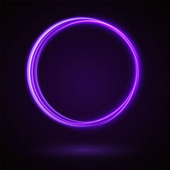 Light Purple Luminous Circle. Elegant Frame for Stylish Visuals. Futuristic graphic element for social media stories. Ellipse shimmery color. Swirl effect curve. Neon circle frame. Illuminate frame