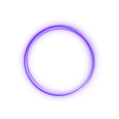 Shiny Purple Neon Circle: Glowing Round Light Frame with Motion and Speed Lines for Modern Graphics. Neon circle frame. Illuminate frame design. Round neon border. Glitter magic sparkle swirl trail.