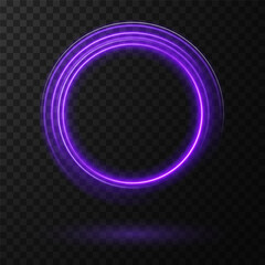 Light Purple Neon Ring: Circular Glow with Movement and Speed Effect for Dynamic Visuals and Web Design. Futuristic graphic element for social media stories. Ellipse shimmery color. Swirl effect curve
