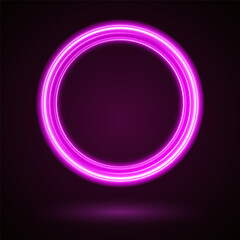 Light Pink Luminous Circle. Elegant Frame for Stylish Visuals. Futuristic graphic element for social media stories. Ellipse shimmery color. Swirl effect curve. Neon circle frame. Illuminate frame