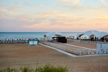 Panorama on the seashore. Black Sea. Summer vacation at sea.