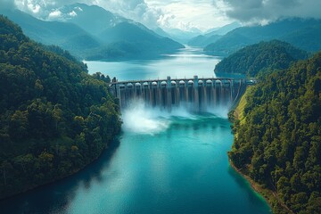 The dam is brimming with water, and an unending waterfall cascades from it.