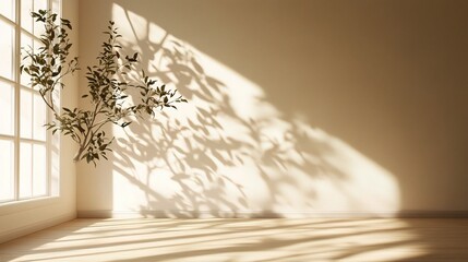 Cozy Beige Room with Tree Shadow Overlay on the Wall