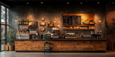 Contemporary Coffee Bar in Rustic Retail Setting Enhancing Hospitality and Customer Experience