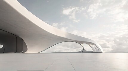 Futuristic Concrete Architecture with Smooth Curved Lines and Sky