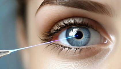 Precision medicine in ophthalmology, laser eye surgery or a detailed retina scan. Close-up of a human eye.