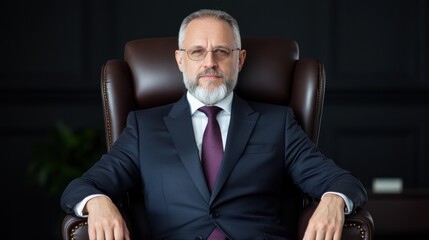 Naklejka premium A confident businessman seated in an executive office chair.