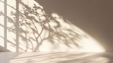 Cozy Beige Room with Overlay of Tree Shadow on Wall