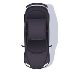 Fototapeta premium Top-view illustration of a black car with a modern design, placed on a white background. Concept of automotive design and technology. Vector illustration.