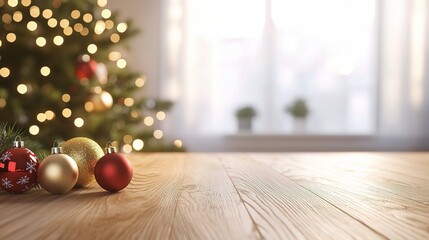 Empty Living Room with Christmas Decorations and Tree Lights