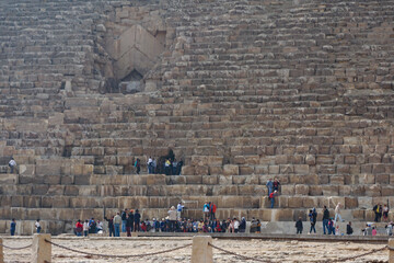 Giza, Egypt: Tourists gather at the entrance to the Great Pyramid at the Khufu pyramid complex.