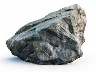 Large grey rock sits isolated on white background. Big granite stone. With clipping path.