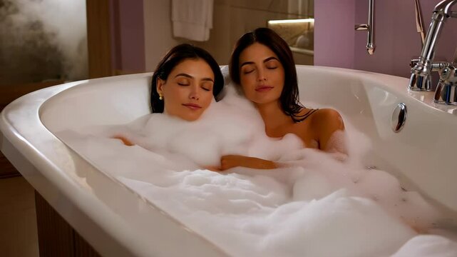Relaxing bath time: peaceful moments for couples in a luxurious tub