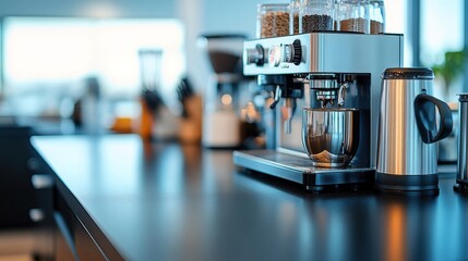 Modern espresso machine on kitchen counter.