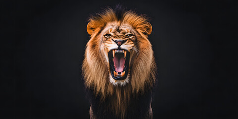 Leão feroz rugindo orgulhosamente