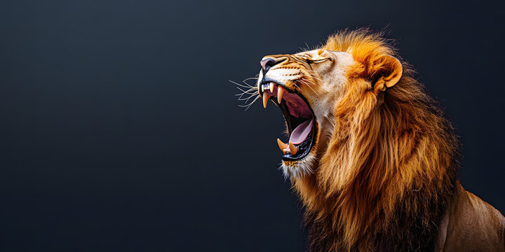 Leão feroz rugindo orgulhosamente