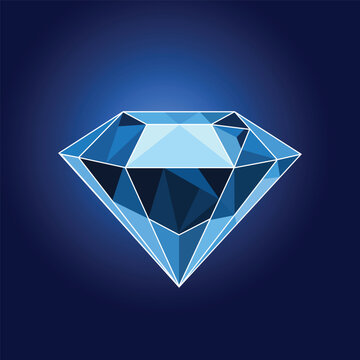 Realistic shining blue diamond jewel. 3d illustration, Dimond vector art eps file artwork, Vector illustration of sapphire gem on blue background, diamond logo