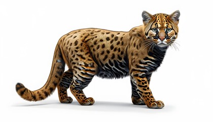 Fototapeta premium African Golden Cat with Sleek Fur on a White Background