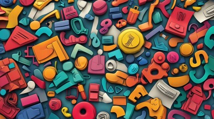 Fototapeta premium A cheerful back-to-school themed background with bright and colorful educational icons.