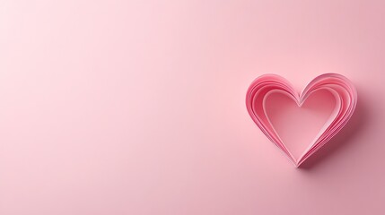 Pages of a book folded to form a heart shape against a pastel pink backdrop.


