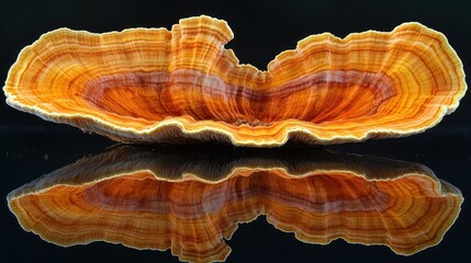 Orange mushroom with layered texture and reflection.