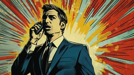 Urgent Business Call: A Dramatic Pop Art Illustration