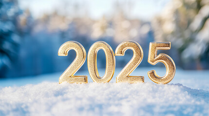 2025 gold letters on a snowy background