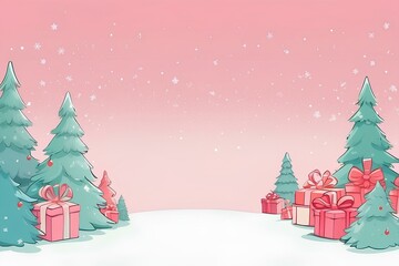 Fototapeta premium soft pink winter background with trees and holiday presents