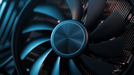 Close-up of a glossy black GPU cooler with intricate design details.

