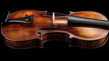 Fototapeta premium Polished wooden viola on black background.