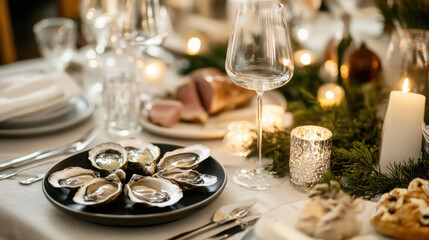 Fototapeta premium Luxurious dinner spread featuring local ingredients and elegant table setting for special occasions