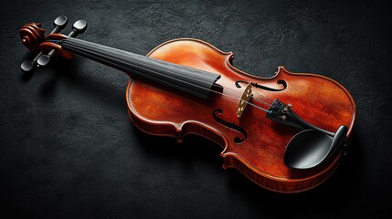 Fototapeta premium Polished violin on dark background.