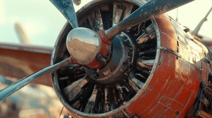 Fototapeta premium A close-up view of a polished propeller, highlighting its metallic surface and design.