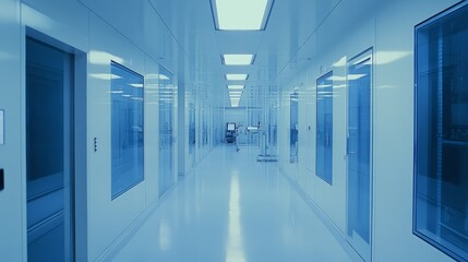 An advanced cleanroom environment with technicians working on semiconductor production.

