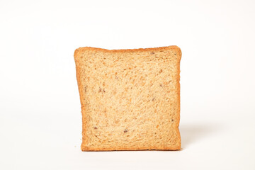 Close up white bread isolated on white background.White bread is brown.Copy space for graphic design or banner background.Bread for breakfast.Food product concept