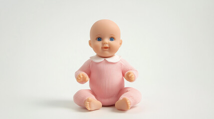 Adorable Baby Doll in Pink Romper  Sitting Pose  Studio Shot