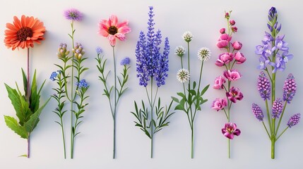 Obraz premium Set of various watercolor flowers