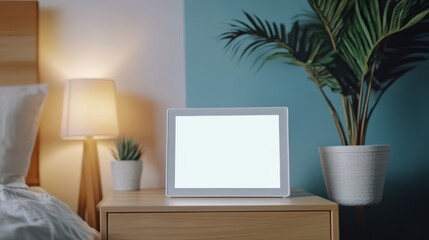 Bright light therapy device on bedside table.