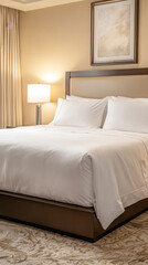 Luxurious hotel room with elegant bed linens for relaxing stay