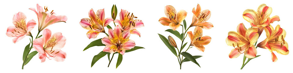 Fototapeta premium Peruvian lily isolated on transparent background, Set of