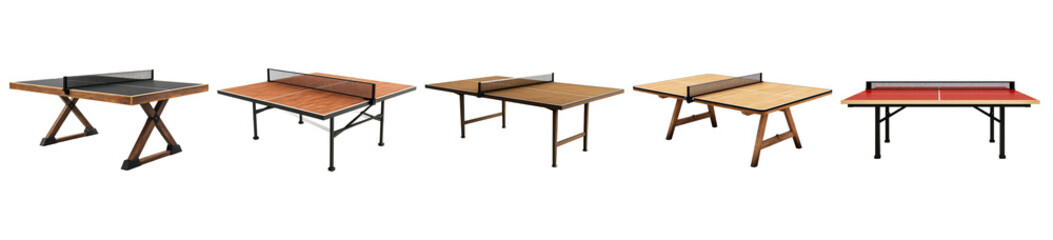 Ping pong table isolated on transparent background, Set of