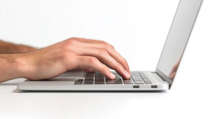 Focused student typing on laptop keyboard for education and productivity concept