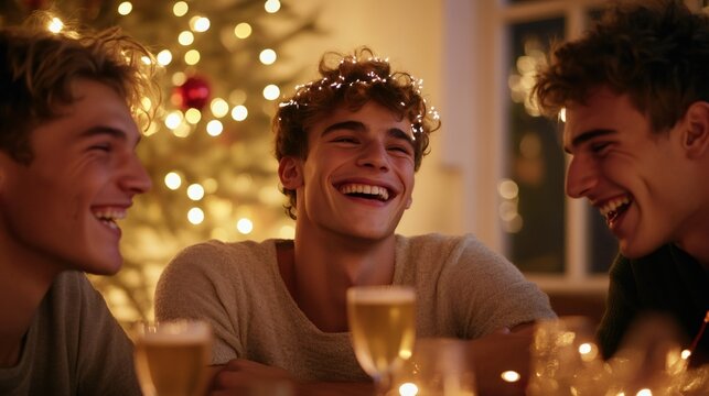 friendship celebration, group of friends laugh as they enjoy a casual dinner, surrounded by festive singles awareness day dcor, showcasing camaraderie