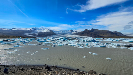 Melting glaciers and shimmering icebergs in a pristine Icelandic natural reserve