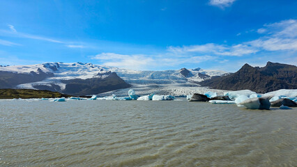 Melting glaciers and shimmering icebergs in a pristine Icelandic natural reserve