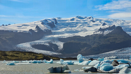 Melting glaciers and shimmering icebergs in a pristine Icelandic natural reserve