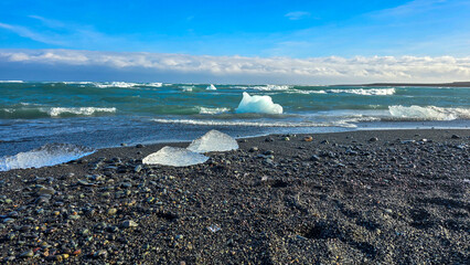 Melting glaciers and shimmering icebergs in a pristine Icelandic natural reserve