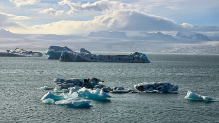Melting glaciers and shimmering icebergs in a pristine Icelandic natural reserve
